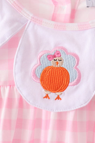 Pink Turkey Embroidery Gingham Pants Set