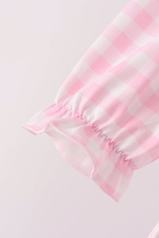 Pink Turkey Embroidery Gingham Pants Set