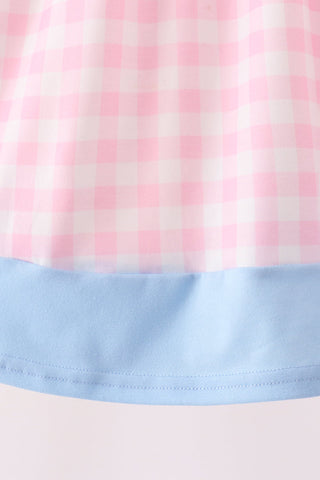 Pink Turkey Embroidery Gingham Dress