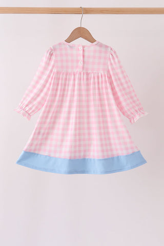 Pink Turkey Embroidery Gingham Dress