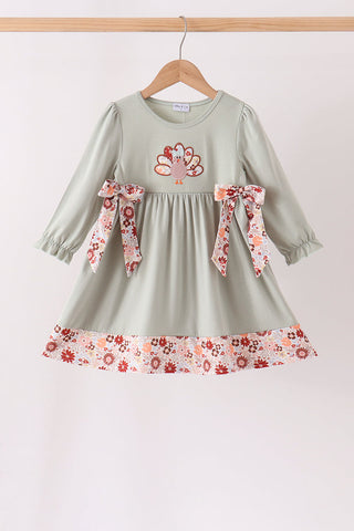 Sage Turkey Applique Dress