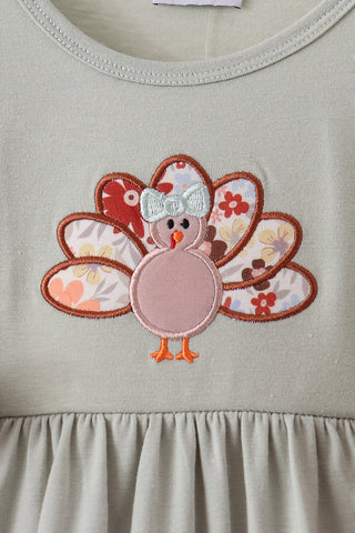 Sage Turkey Applique Dress