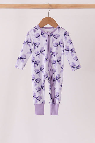 Purple Bow Zip Bamboo Romper
