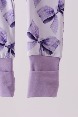 Purple Bow Zip Bamboo Romper