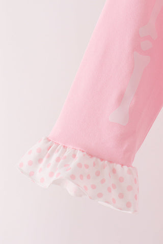 Pink skeleton print ruffle pants set