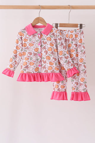 Pink milk cookie bamboo ruffle pajama set