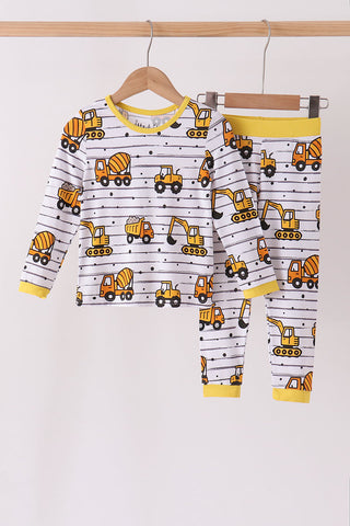 Yellow Construction Trucks Bamboo Pajama Set