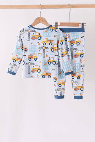 Blue Construction Trucks Bamboo Pajama Set