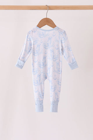 Blue dog bamboo zipper romper