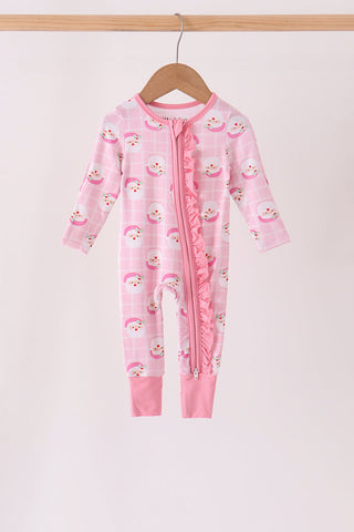 Pink Santa Zip Bamboo Romper