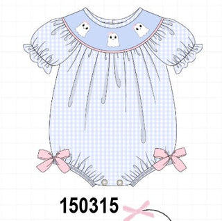 Blue ghost embroidery gingham bubble