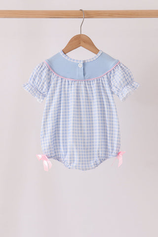 Blue ghost embroidery gingham bubble