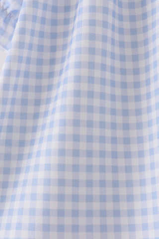 Blue ghost embroidery gingham dress