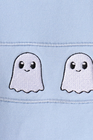 Blue ghost embroidery gingham shorts set