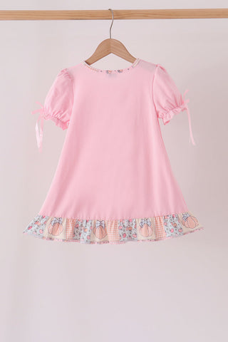 Pink pumpkin embroidery ruffle dress