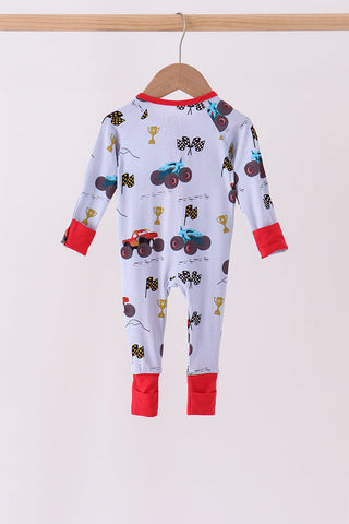 Blue Racing Car Bamboo Romper