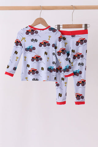 Blue Racing Car Bamboo Pajama Set