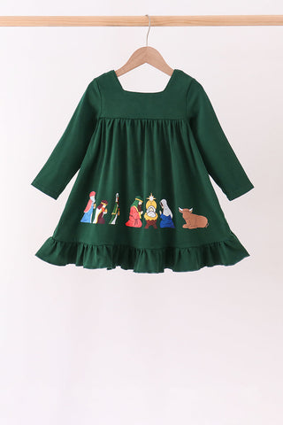 Forest nativity ruffle dress