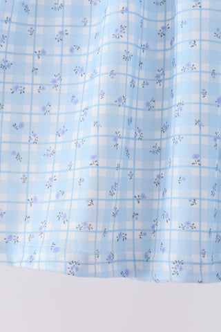 Blue bow embroidery pants set