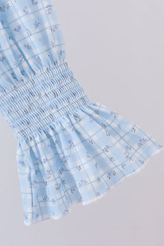 Blue floral smocked mom dress
