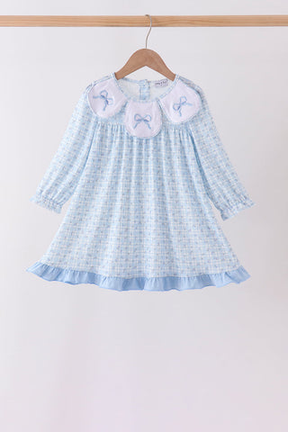 Blue bow embroidery dress