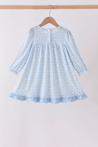 Blue bow embroidery dress