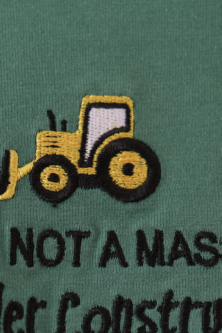 Green construction vehicle embroidery hoodie