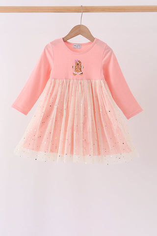 Pink gingerbread sequin tulle dress