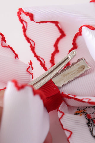 Red goose embroidery crochet edge hair bow