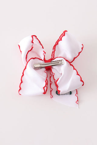 Red christmas tree embroidery crochet edge hair bow