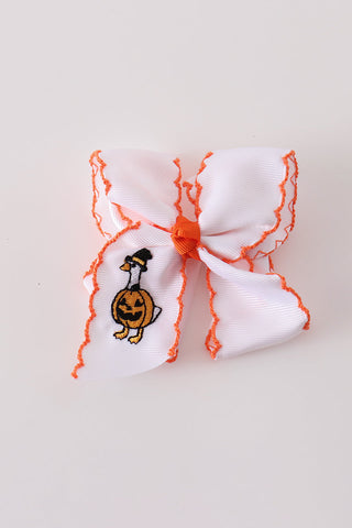 Orange goose pumpkin embroidery crochet edge hair bow