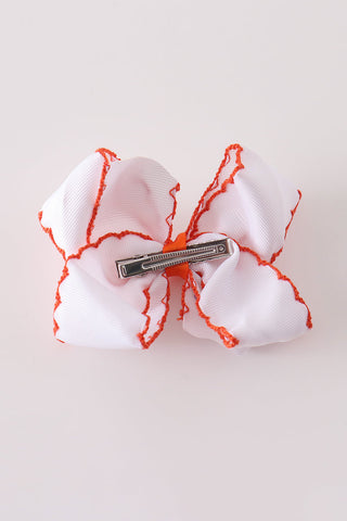Orange turkey embroidery crochet edge hair bow