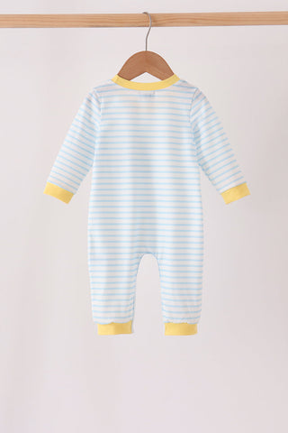 Blue Excavator Applique Stripe Romper