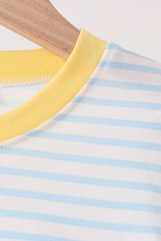 Blue Excavator Applique Stripe Top