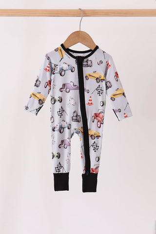 Black Racing Zip Bamboo Romper