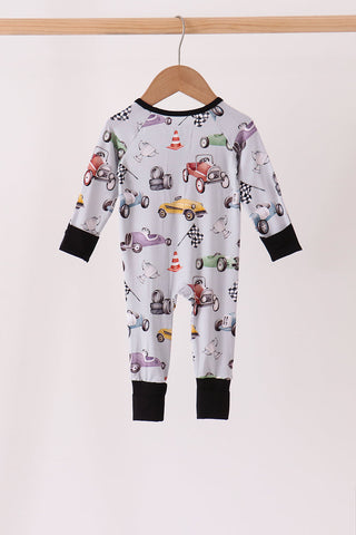 Black Racing Zip Bamboo Romper