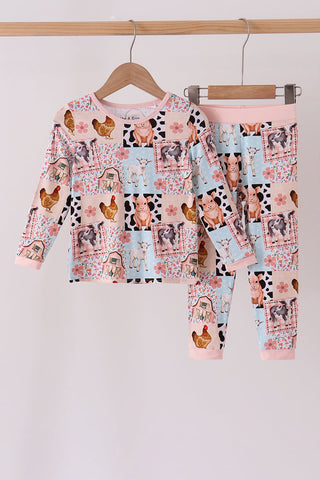 Pink Farm Animals Bamboo Pajama Set