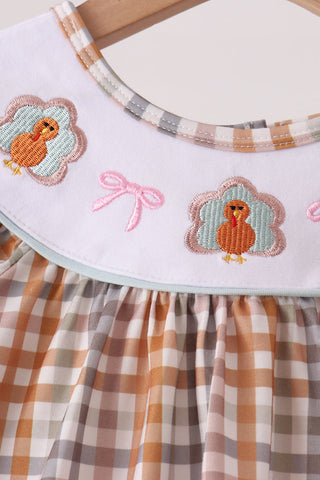 Khaki Turkey Bow Embroidery Bloomer Set
