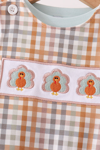 Sage Turkey Embroidery Plaid 2pc set