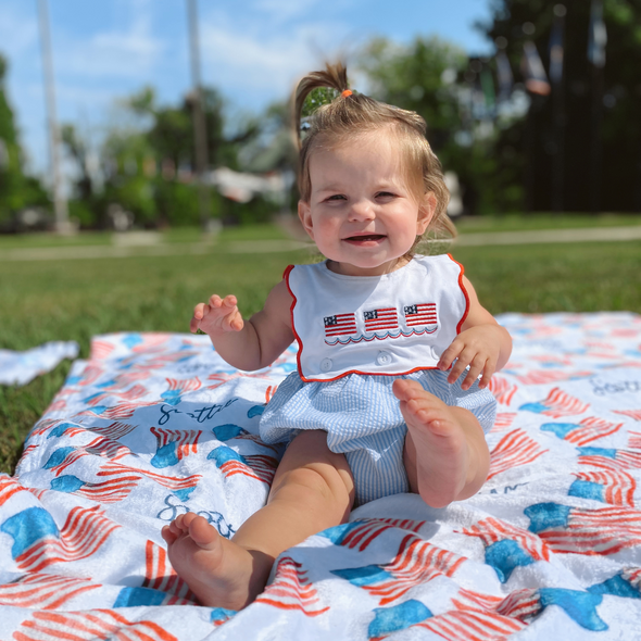 Personalized Patriotic USA Blanket - Custom Name 4th of July Holiday Memorial Day Summer