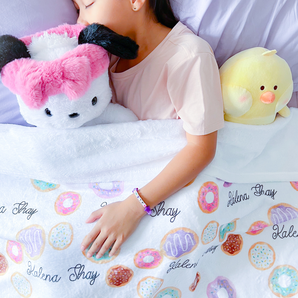 White Donuts Minky Name Blanket