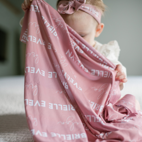 Two Font Personalized Name Swaddle Set with Bow