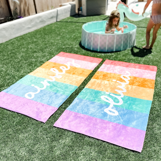 Custom Rainbow Beach Towel with Personalized Name - Retro Style