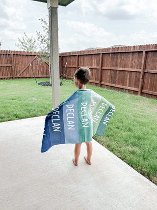 Personalized Boy Beach Towel - Custom Name  Vacation Camp RETRO Style