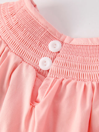 Girls Horse Smocking Embroidered Coral Dress