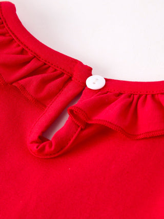 Red Cherry Bow Smocking Embroidery Girls'  Dress