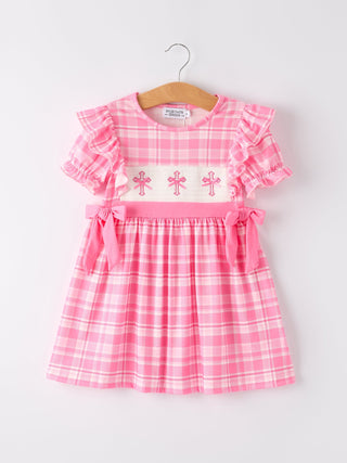 Pink Plaid Smocked Church Christ Bishop Christening Dress