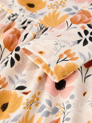 Winter Floral Long Sleeve Ruffled Girls Dress