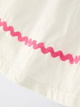 Fall White Girls Dress with Pink Bow Embroidery