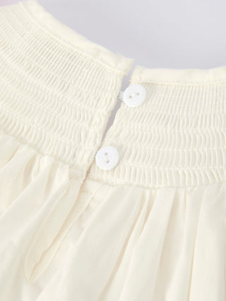 Fall White Girls Dress with Pink Bow Embroidery